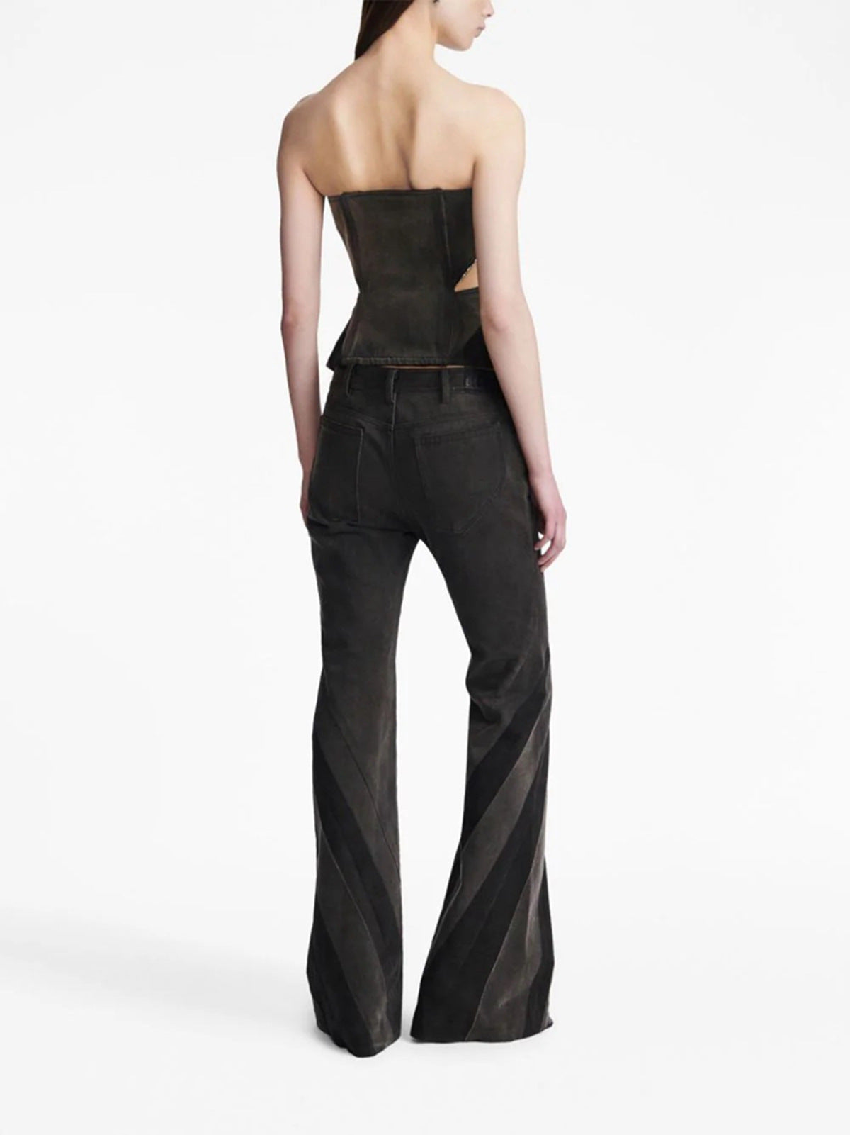 Blue Denim Patchwork Tube Top Three Jeans Two Piece Set - Modestly Vogue 