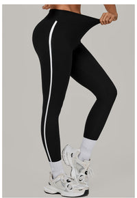 Color Contrast Patchwork Running Quick Drying Fitness Pants Breathable Outer Wear Tight Sports Pants High Waist Hip Lift Yoga Pants Women