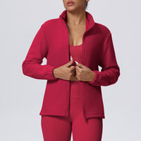 High Collar Warm Fleece Lined Zipped Sports Coat Loose Yoga Clothes Casual All Matching Women