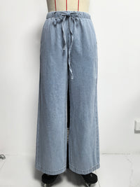 Women Spring Summer Sleeveless Lace up Vest Lace up Wide Leg Jeans Denim Set - Modestly Vogue 