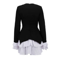 Black & White Color Contrast A-Line Dress – V Neck Flared Sleeves