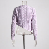 Pastel Idle Niche Irregular Asymmetric Hem Distressed Figure Flattering Short Sweater for Women