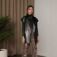 Collar Leather High Grade Sleeveless Lace up Waist Double Pocket Velvet Vest Jacket Coat - Modestly Vogue 