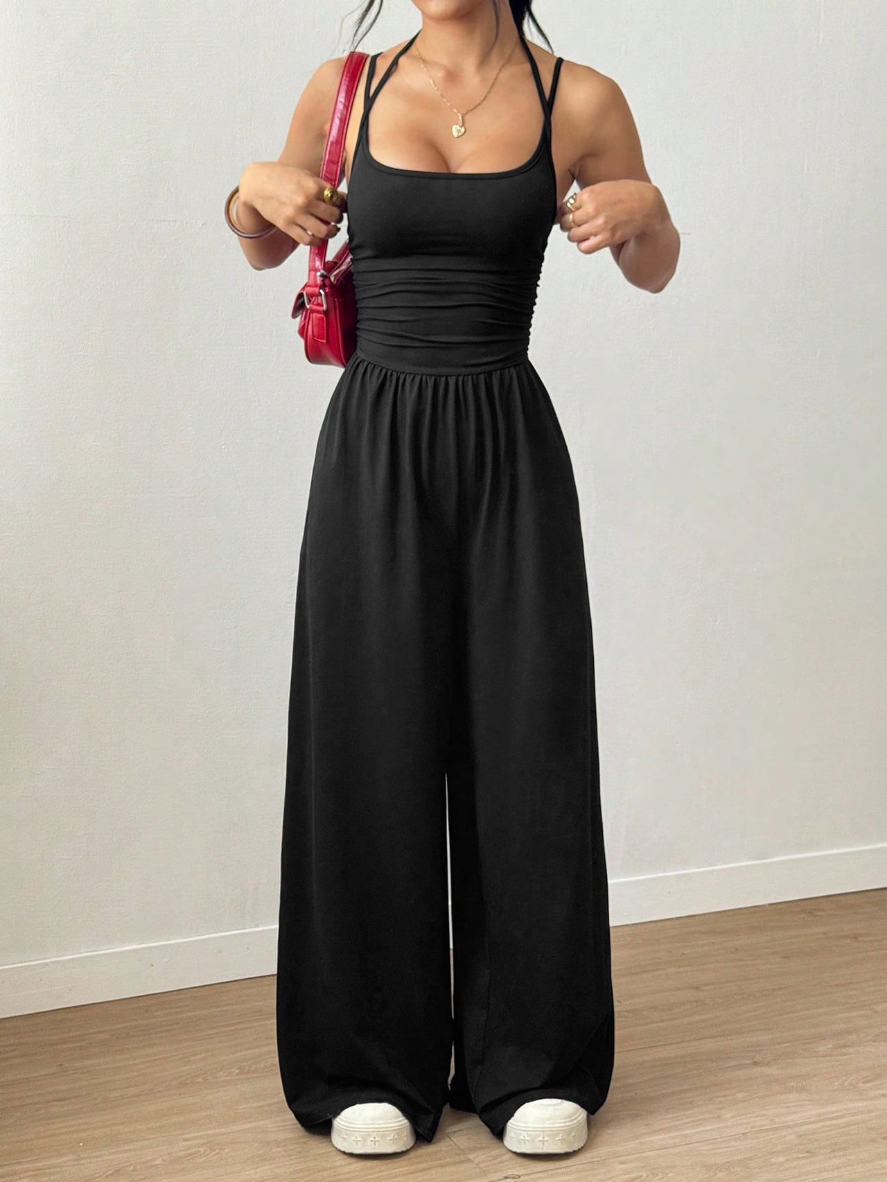 Suspender Women Casual Summer Wide Leg Loose Wrapped Chest Nipped Waist Jumpsuit - Modestly Vogue 