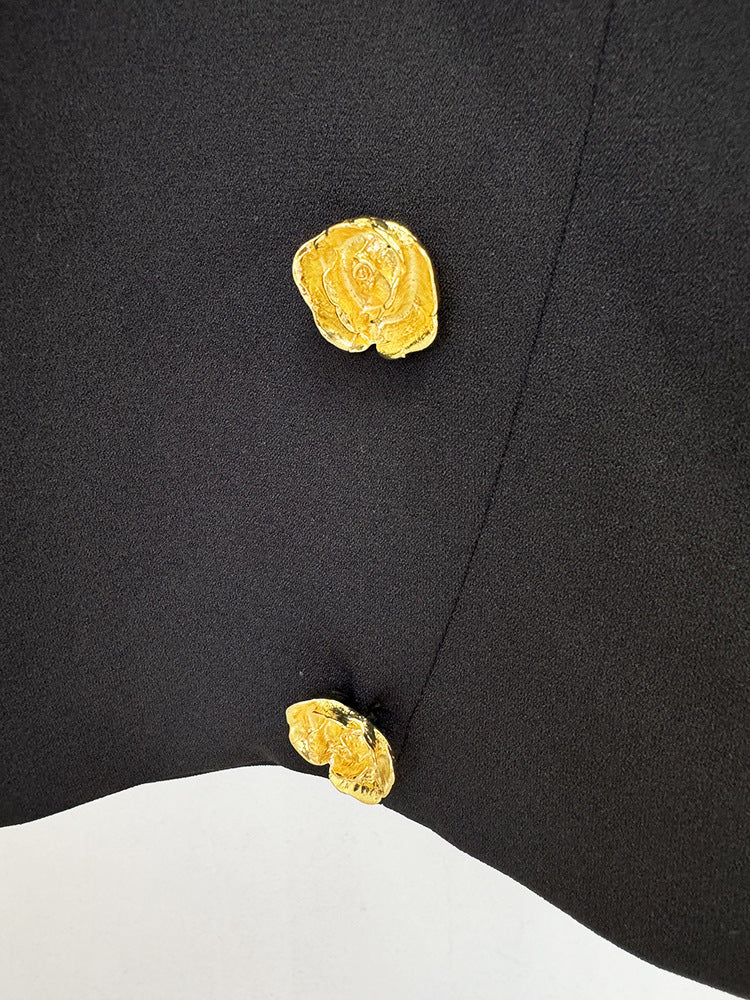 Black Star Rose Metal Buckle Halter Skirt Hip Skirt Set - Modestly Vogue 