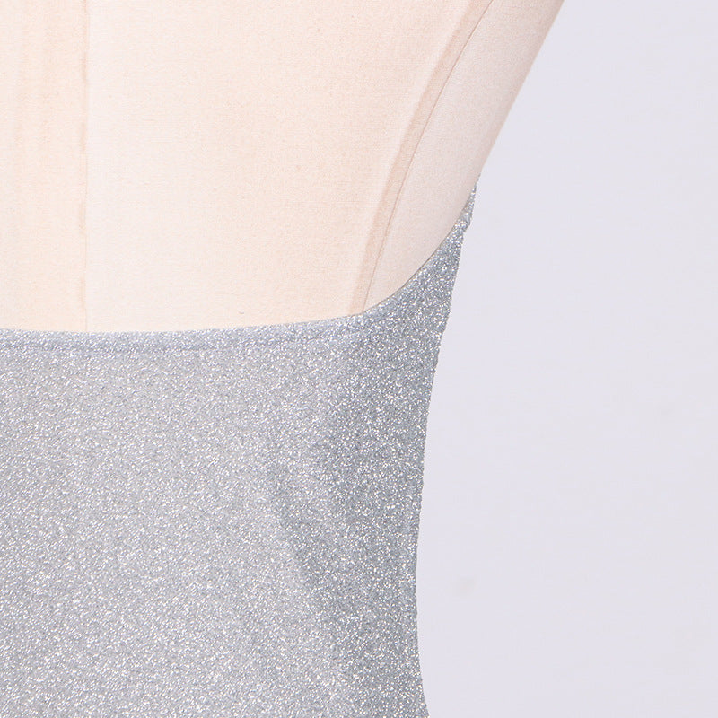 Halter Knitted Sequin Collar High Neck Tank Top - Modestly Vogue 