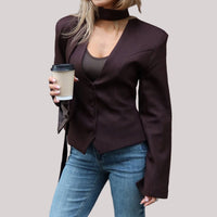 Women Clothing Autumn Elegant Cardigan Button Small Blazers Slim Solid Color Coat - Modestly Vogue 