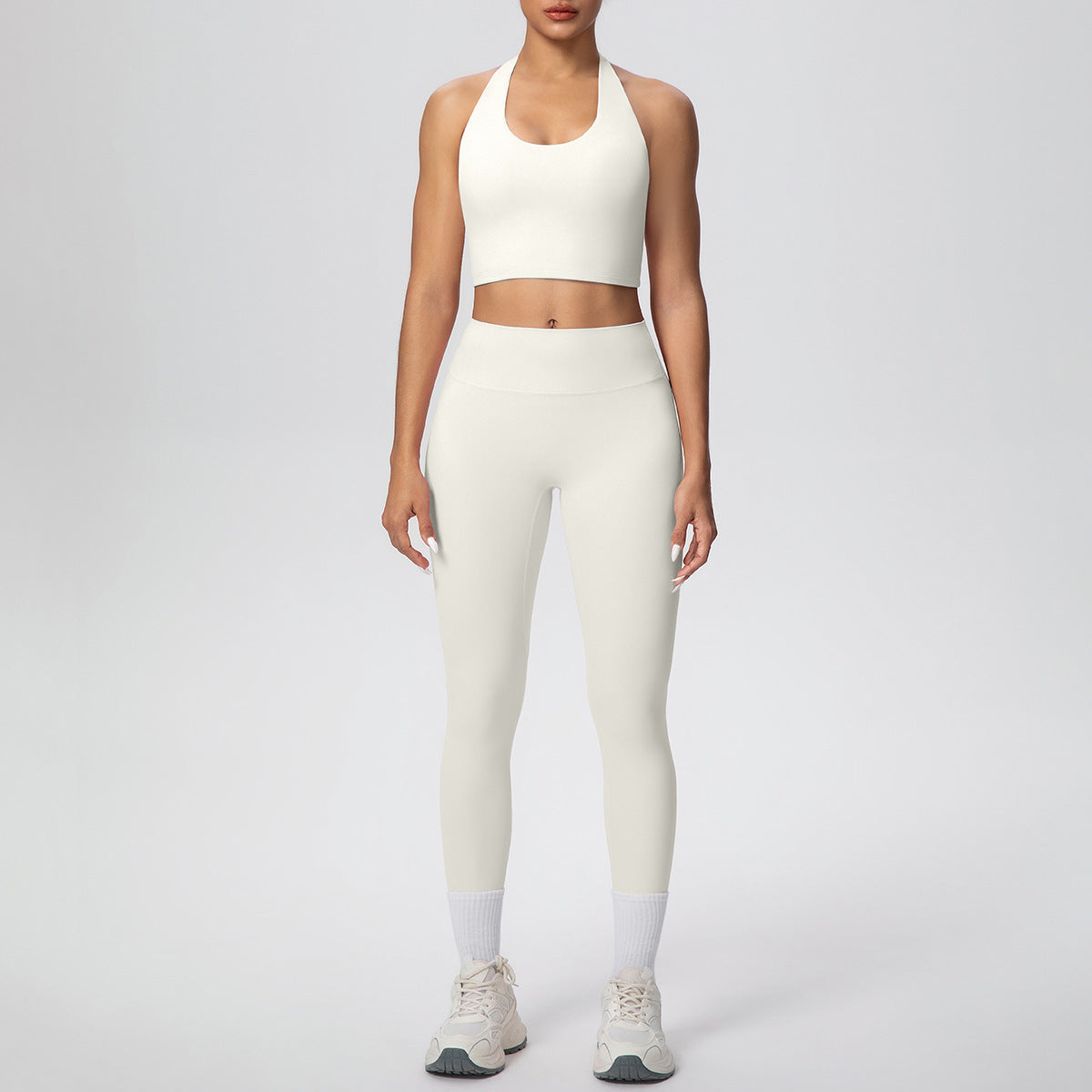 Solid Color Halter Beauty Back Exercise Bra Gathering Vest Running Body Shaping Exercise Workout Pants Yoga Two Piece Sets - Modestly Vogue 