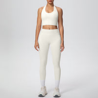 Solid Color Halter Beauty Back Exercise Bra Gathering Vest Running Body Shaping Exercise Workout Pants Yoga Two Piece Sets - Modestly Vogue 