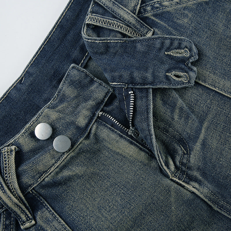 Distressed Split Pocket Jeans Low Waist Wide Leg Jeans - Modestly Vogue 