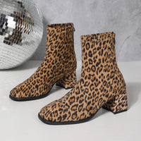 Women’s Leopard Print Suede Chunky Heel Ankle Boots