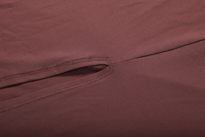 Brown Elegant High Neck Long Sleeves Flowing Scarf Maxi Dress - Modestly Vogue 