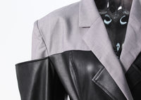 Women’s Faux Leather Stitching Blazer – Loose Autumn Jacket