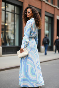 Printed Long Sleeve Shirt Dress - Modestly Vogue 