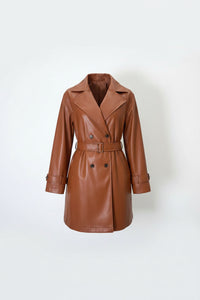 Design Brown Leather Coat Women Clothing Autumn Leather Jacket Mid Length Coat - Modestly Vogue 