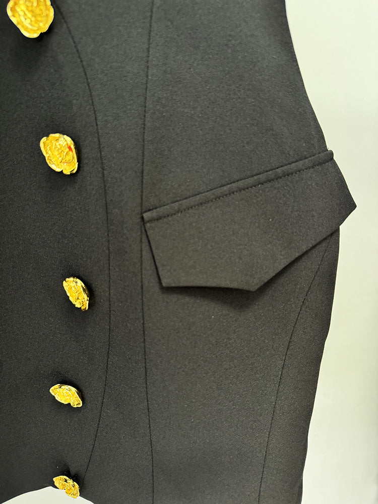 Black Star Rose Metal Buckle Halter Skirt Hip Skirt Set - Modestly Vogue 