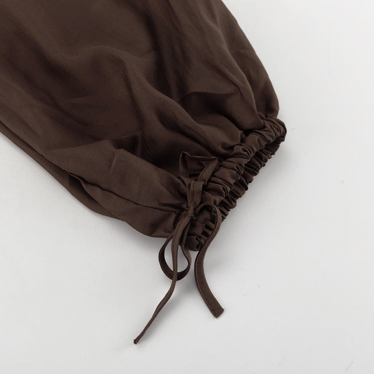 Women Clothing Autumn High Waist Loose Lace up Trousers All Matching Comfortable Casual Pants