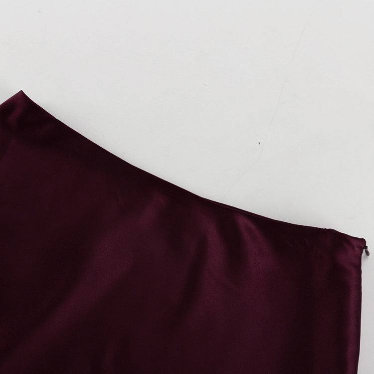 Women Clothing Satin Skirt Women Spring Summer Patchwork Mesh Double Layer Design Sheath - Modestly Vogue 