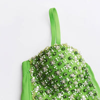 Green Beaded Rhinestone Corset Bustier Top - Modestly Vogue 
