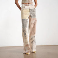 Retro Loose Print Wide Leg Straight Mop Denim Trousers Jeans