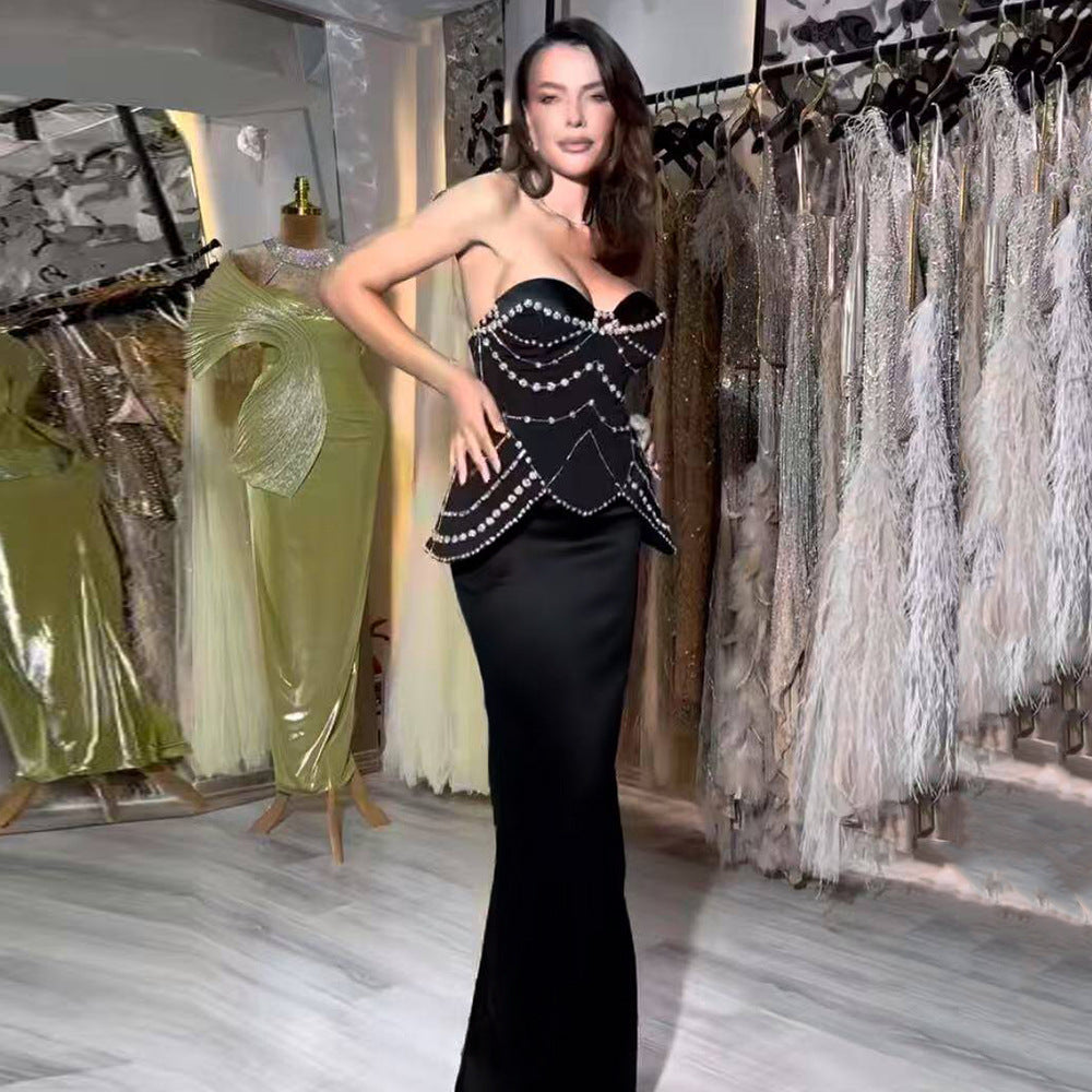 Tube Top Bandage One Piece Dress Niche Party Skinny Long Evening Dress