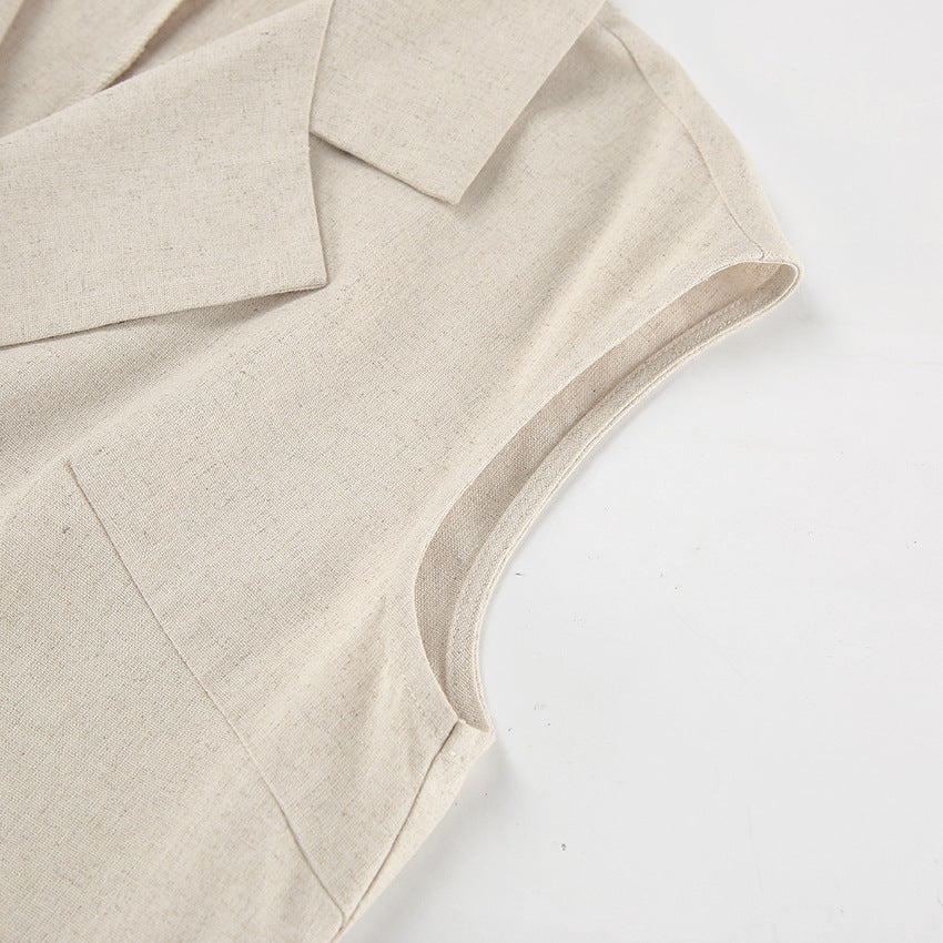 Spring Summer Cotton Linen Belted Office Dress for Women - Modestly Vogue 