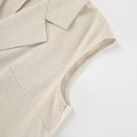 Spring Summer Cotton Linen Belted Office Dress for Women - Modestly Vogue 