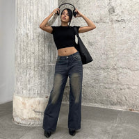 Distressed Straight-Leg Pants  Loose Wide Leg Denim Jeans - Modestly Vogue 