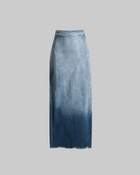Blue Gradient Washed Denim Skirt for Women - Frayed Hem Split Slimming Design