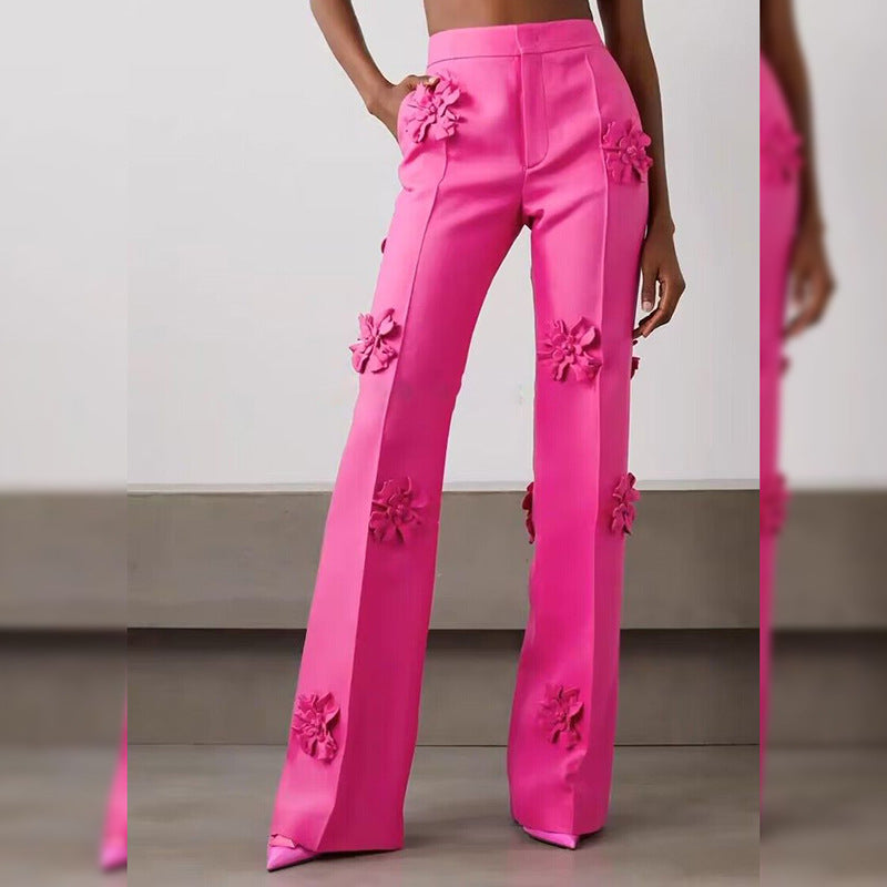 Stars Heavy Industry Three-Dimensional Floral Decoration Bootcut 3D Rose Pants Work Pant - Modestly Vogue 
