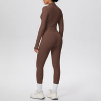 Women Solid Color Zip Long Sleeve Three Piece Yoga Set - Modestly Vogue 