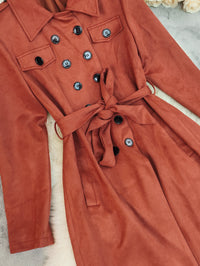 Suede Double Breasted Long Belted Trench coat