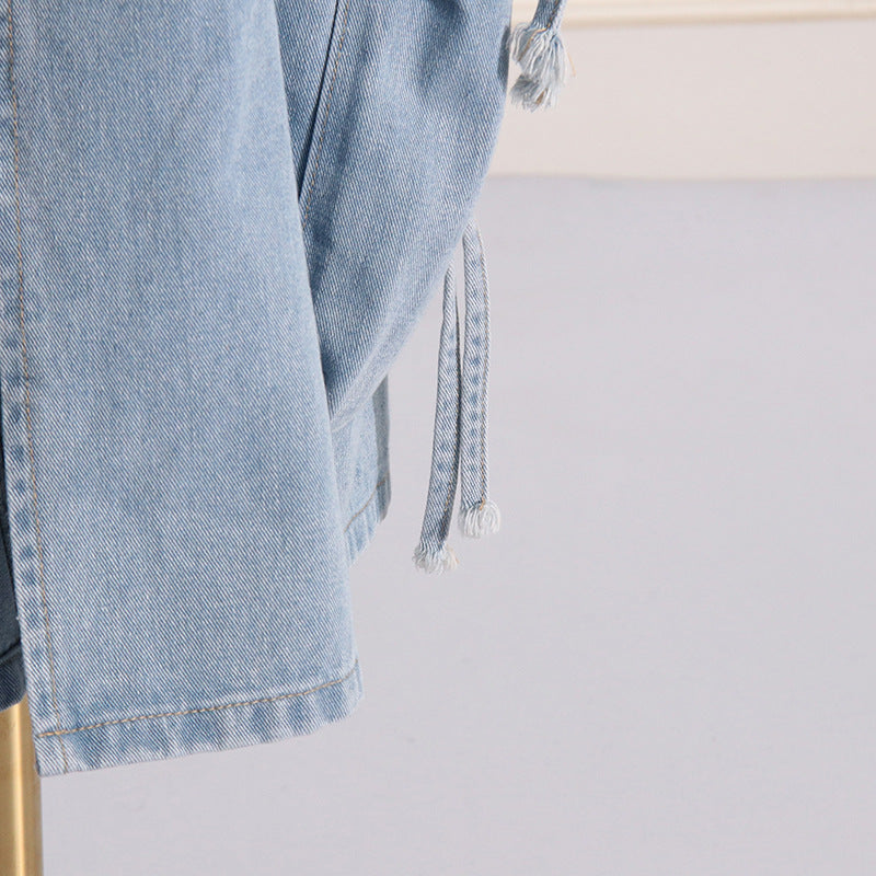 Distressed Retro Washed Denim Skirt – High Waist Multi-Pocket - Modestly Vogue 