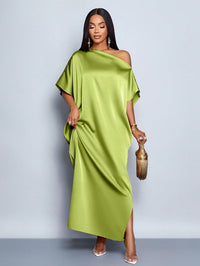 Women’s Yellow Satin Maxi Dress – Elegant Summer Style - Modestly Vogue 