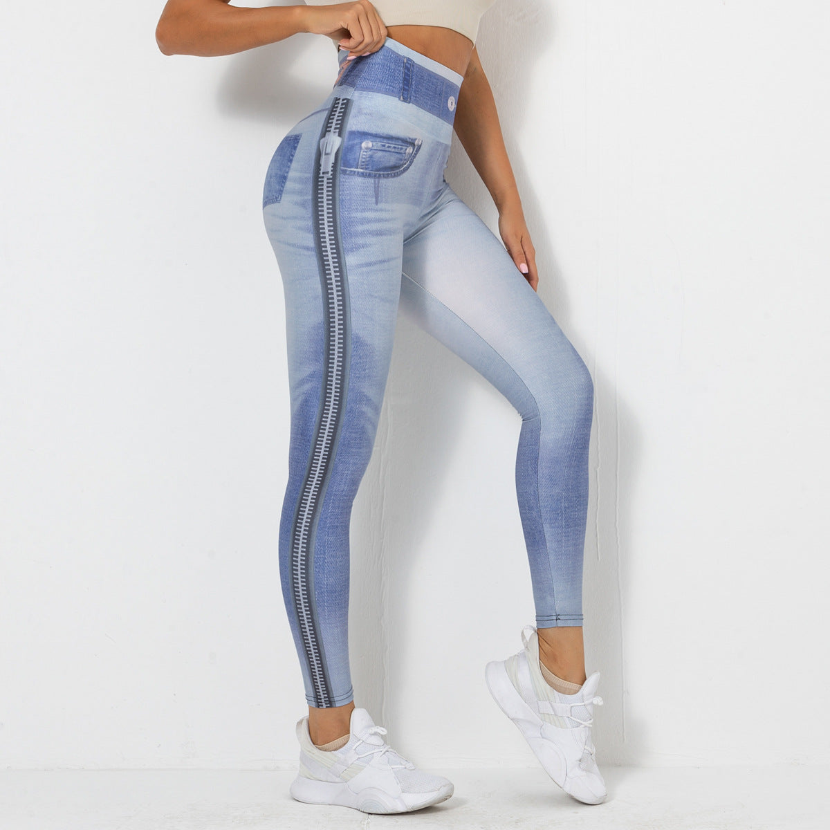 Digital Printing Denim Blue Yoga Pants Sports Leggings - Modestly Vogue 