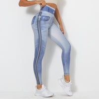 Digital Printing Denim Blue Yoga Pants Sports Leggings - Modestly Vogue 