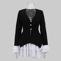 Black & White Color Contrast A-Line Dress – V Neck Flared Sleeves