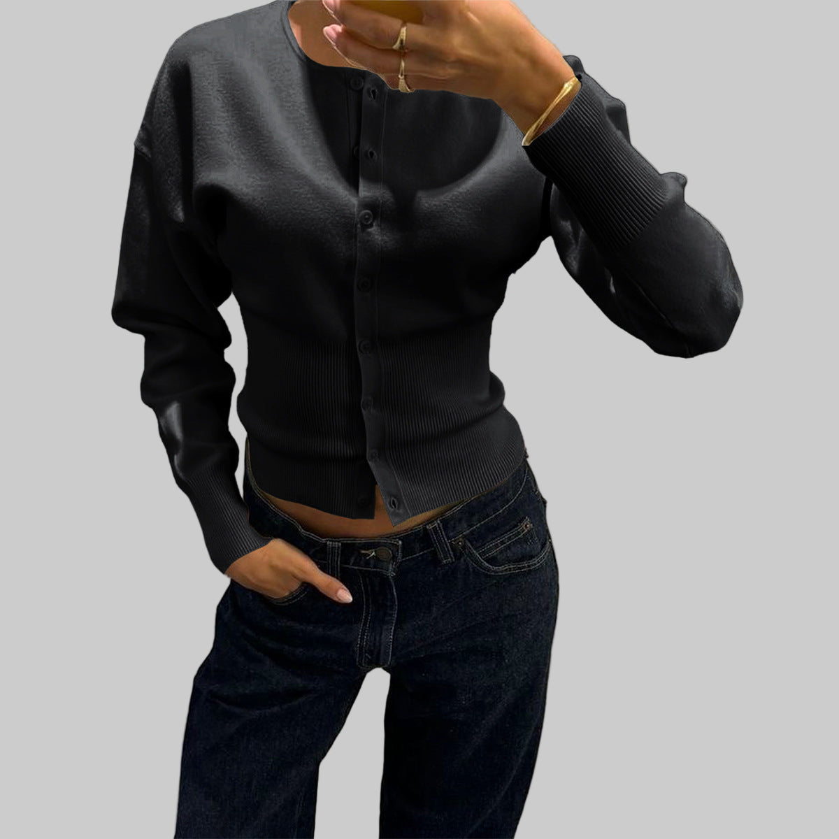 Women’s Autumn Winter Solid Color Long Sleeve Shacket Sweater