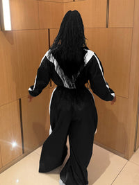 Black Zipper Waist Stitching Contrast Color Oversized Super Trendy Two Piece Suit