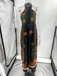 Summer Vintage Print Straight Wide Leg Pants Cross Halterneck Top Two Piece Sets - Modestly Vogue 