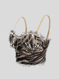Animal Print Rhinestone Corset Bra Top