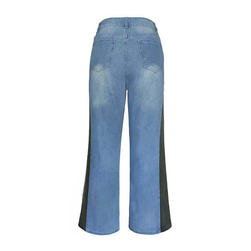 Blue Denim Black Striped Jeans - Modestly Vogue 
