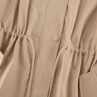 Women Mid Length Drawstring Trench Coat Casual Loose Fit - Modestly Vogue 