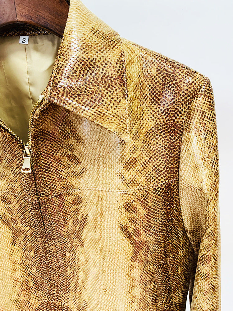 Snakeskin Leather Jacket & Flared Pants | Bold Co-Ord Set - Modestly Vogue 