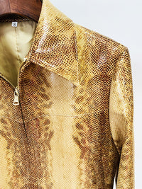 Snakeskin Leather Jacket & Flared Pants | Bold Co-Ord Set - Modestly Vogue 