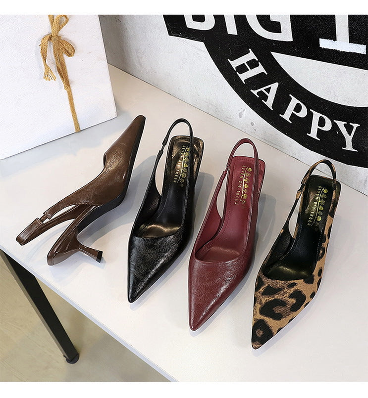 Kitten Heel Slingback PU Leather Closed Toe Heels Sandals Shoes - Modestly Vogue 