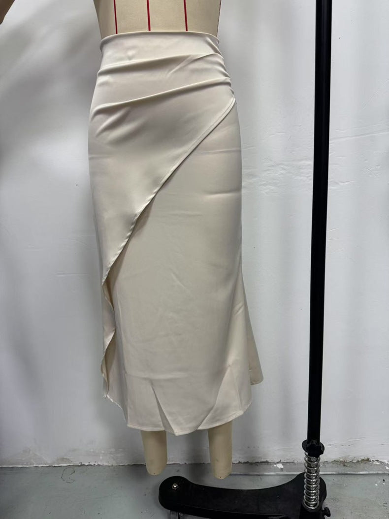 Women’s Satin Midi Skirt – Elegant Mid Length Silk Style - Modestly Vogue 