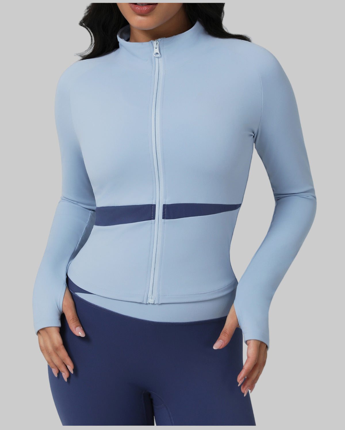 Contrast Color Long Sleeve Sports Coat – Quick-Drying Yoga & Running Top