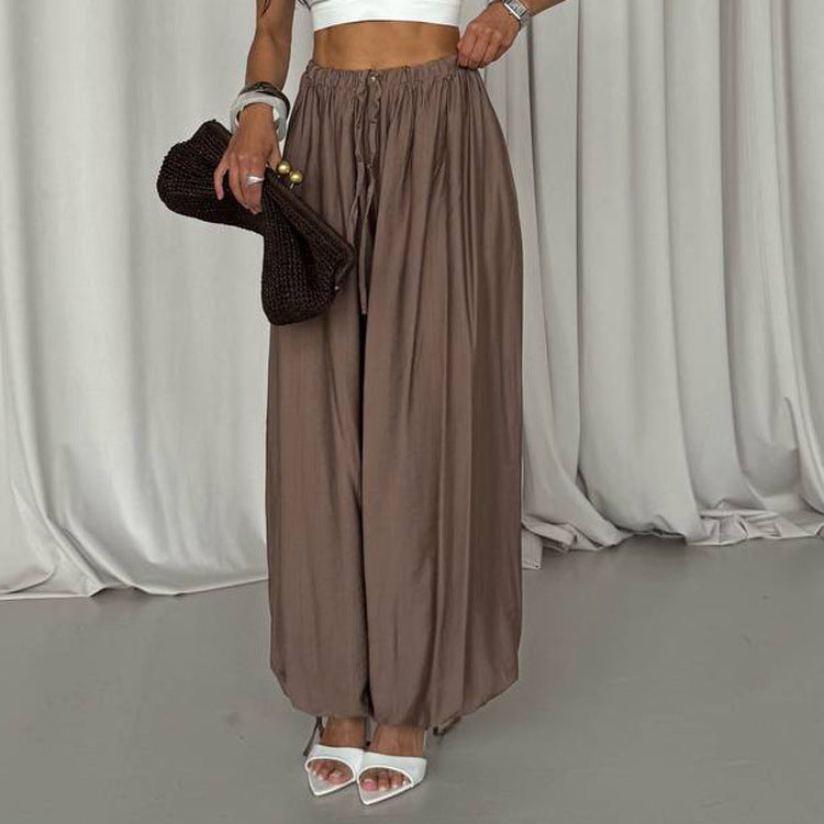 Women Clothing Autumn High Waist Loose Lace up Trousers All Matching Comfortable Casual Pants