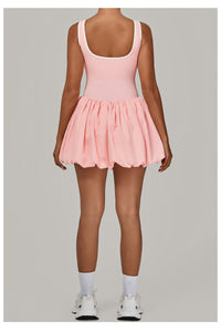 Contrast Color Nude Feel Faux Two Pieces Sports Dress Women Anti Exposure Bottoming Outdoor Running Fitness Tennis Dress